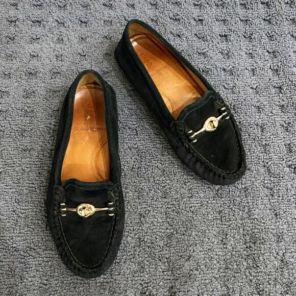 Coach Arlene Women Suede Loafers Flats Black Gold Hardware Size US 5B EUR 35 - Picture 1 of 7